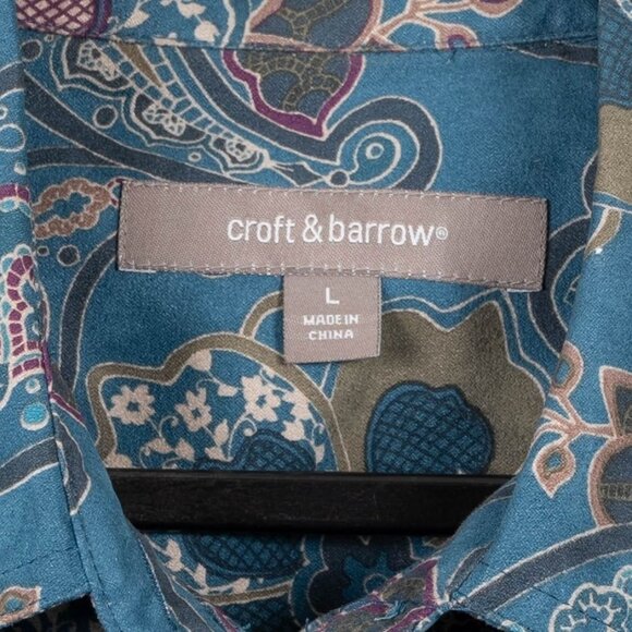Croft & Barrow Paisley Button Up Shirt L Womens Teal Microfiber Collared - Picture 4 of 6